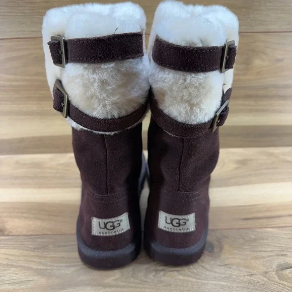 UGG Aleyah Youth Big Girls Boots Size 5 Brown Suede Shearling Fur Lined - Picture 8 of 11